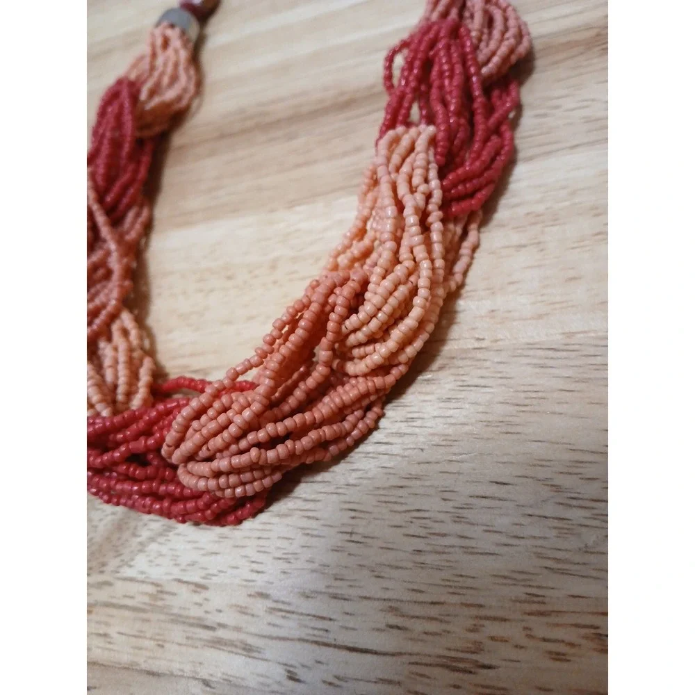 Vintage Seed Bead Choker Necklace Pink Fuchsia Multi Strand 16 Inches - Picture 4 of 6